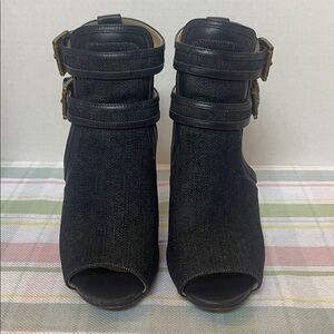 Michael Kors Black Open-Toe Ankle Booties with Double Buckle Straps